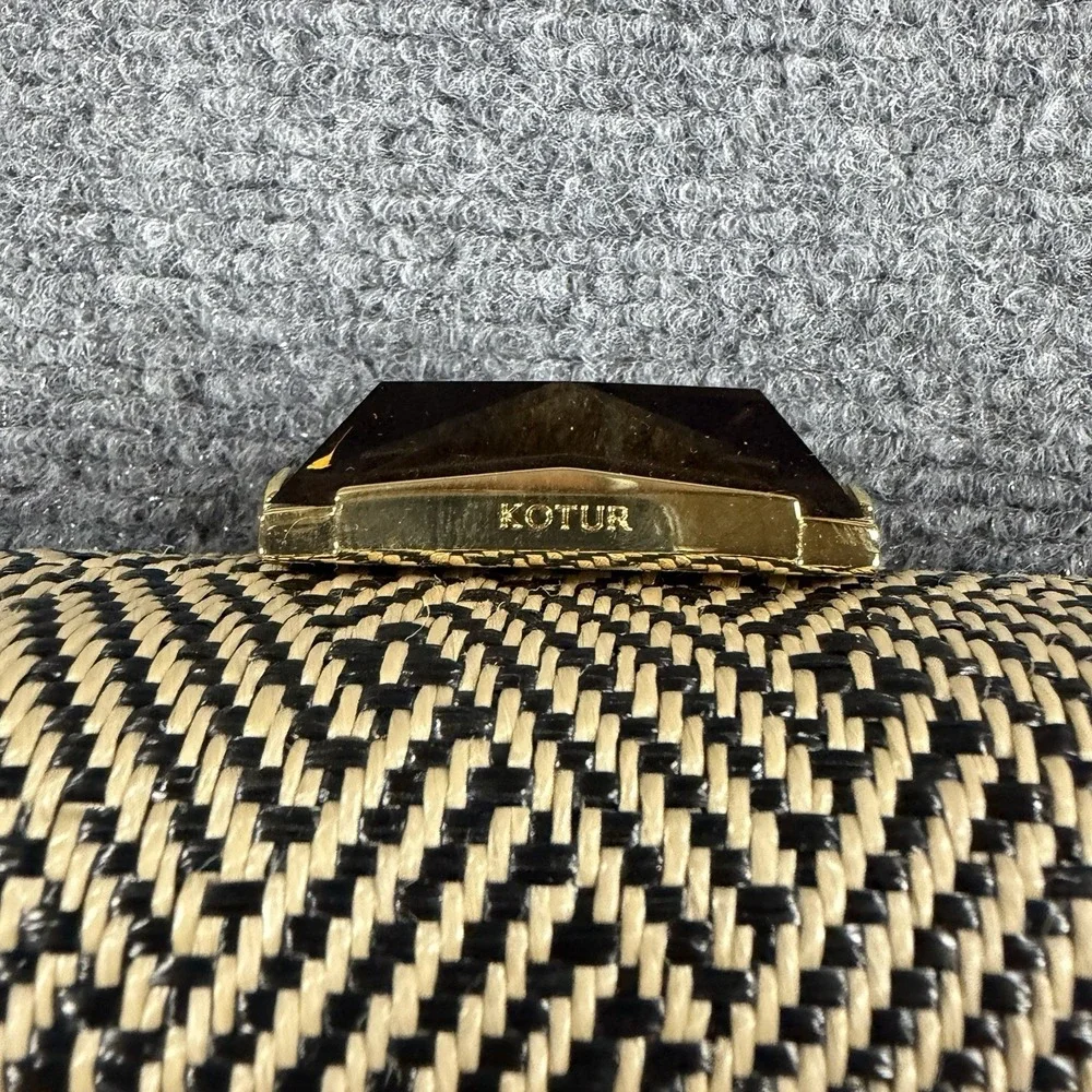 Kotur Clutch Woven Rattan Wicker Gold Clasp Hard Shell Vintage Luxury